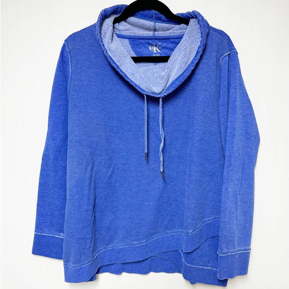 Calvin Klein Cowl Neck Thermal Wrap Sweatshirt Blue Fleece XXL